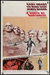 1y617 NORTH BY NORTHWEST 1sh R1966 Cary Grant chased by crop-duster by Mt. Rushmore with Hitchcock!