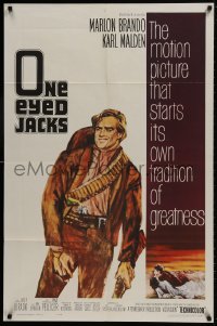 1y628 ONE EYED JACKS 1sh 1961 art of star & director Marlon Brando with gun & bandolier!