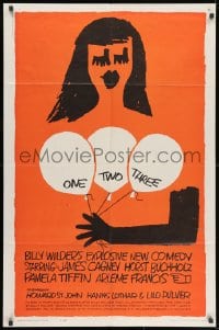 1y631 ONE, TWO, THREE 1sh 1962 Billy Wilder, wonderful Saul Bass art of girl with balloons!