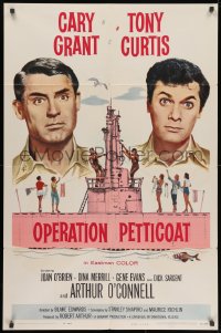1y633 OPERATION PETTICOAT 1sh 1959 great artwork of Cary Grant & Tony Curtis on pink submarine!