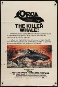1y634 ORCA 1sh 1977 wild artwork of attacking Killer Whale by John Berkey!