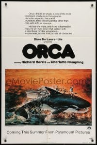 1y635 ORCA advance 1sh 1977 artwork of attacking Killer Whale by John Berkey, it kills for revenge!