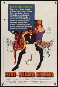 1y639 OUR MAN FLINT Spanish/US 1sh 1966 Bob Peak art of James Coburn, sexy James Bond spy spoof!