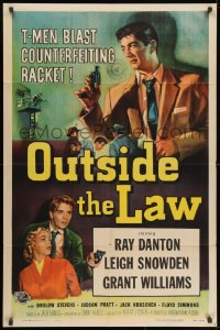 1y643 OUTSIDE THE LAW 1sh 1956 art of Treasury Man Ray Danton who blasts a counterfeiting racket!