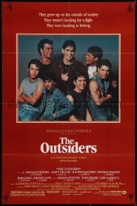 1y644 OUTSIDERS 1sh 1982 Coppola, S.E. Hinton, Howell, Dillon, Macchio & top cast, no border design!