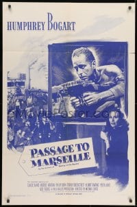 1y649 PASSAGE TO MARSEILLE 1sh R1956 Humphrey Bogart escapes Devil's Island to fight Nazis!
