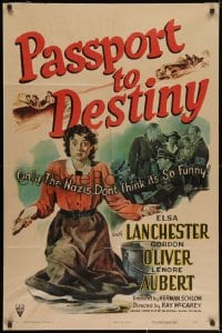 1y650 PASSPORT TO DESTINY style A 1sh 1944 wacky Elsa Lanchester w/magic glass eye vs Nazis!