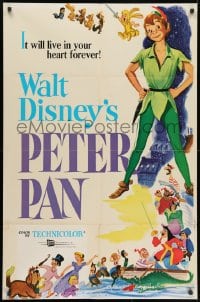 1y653 PETER PAN 1sh R1976 Walt Disney animated cartoon fantasy classic, great full-length art!