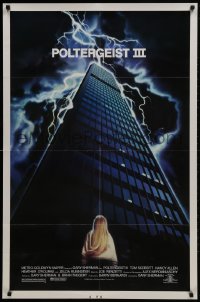 1y671 POLTERGEIST 3 1sh 1988 great image of Heather O'Rourke in front of skyscraper in storm!