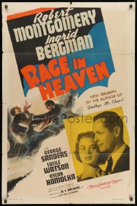1y688 RAGE IN HEAVEN style C 1sh 1941 Ingrid Bergman & Robert Montgomery, James Hilton!