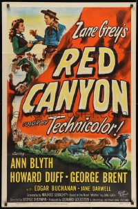 1y695 RED CANYON 1sh 1949 Zane Grey, great art of Ann Blyth, Howard Duff & wild mustangs!