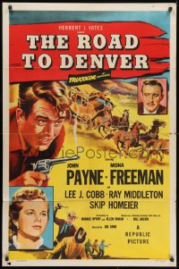 1y721 ROAD TO DENVER 1sh 1955 John Payne in a bullet blazing showdown between gunfighter brothers!