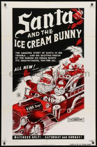 1y743 SANTA & THE ICE CREAM BUNNY 1sh 1972 great wacky art of Santa & bunny in fire truck!