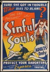 1y787 SINFUL SOULS 1sh 1940s sure she got in trouble, but who was to blame, great art, Unborn Souls!