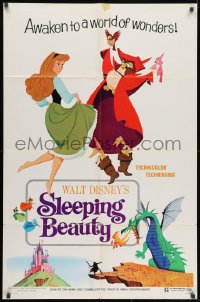1y794 SLEEPING BEAUTY style B 1sh R1970 Walt Disney cartoon fairy tale fantasy classic!