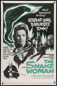 1y797 SNAKE WOMAN 1sh 1961 sexy serpent-girl Susan Travers terrorizes town, cool art!