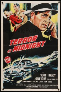 1y872 TERROR AT MIDNIGHT 1sh 1956 Scott Brady, Joan Vohs, film noir, cool car crash art!