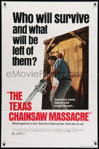 1y874 TEXAS CHAINSAW MASSACRE 1sh R1980 Tobe Hooper cult classic slasher horror, who will survive!