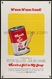1y878 THERE'S A GIRL IN MY SOUP 1sh 1971 Peter Sellers, Goldie Hawn, great Campbell's can art!