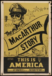 1y881 THIS IS AMERICA: THE MACARTHUR STORY 1sh 1952 documentary, Macarthur w/corncob pipe!