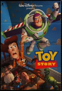 1y906 TOY STORY DS 1sh 1995 Disney/Pixar cartoon, Buzz Lightyear flying over Woody, Bo Peep, more!