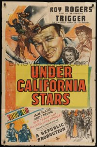 1y918 UNDER CALIFORNIA STARS 1sh 1948 art of Roy Rogers & Trigger, Jane Frazee, Andy Devine!
