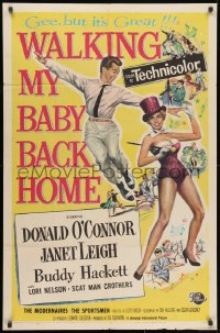 1y942 WALKING MY BABY BACK HOME 1sh 1953 artwork of dancing Donald O'Connor & sexy Janet Leigh!