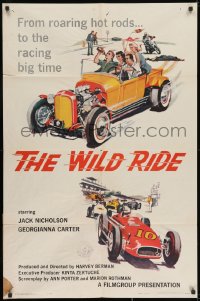 1y967 WILD RIDE 1sh 1960 from roaring hot rods to the racing big time, cool artwork!