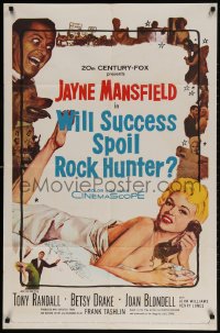 1y970 WILL SUCCESS SPOIL ROCK HUNTER 1sh 1957 art of sexy Jayne Mansfield wearing only a sheet!