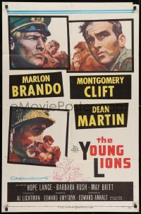 1y992 YOUNG LIONS 1sh 1958 art of Nazi Marlon Brando, Dean Martin & Montgomery Clift!