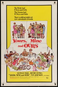 1y995 YOURS, MINE & OURS 1sh 1968 art of Henry Fonda, Lucy Ball & their 18 kids by Frank Frazetta!