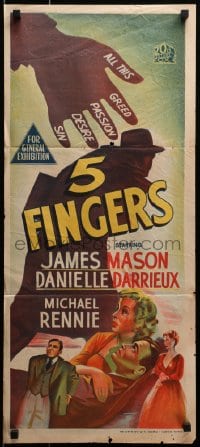 1z702 5 FINGERS Aust daybill 1952 James Mason, Danielle Darrieux, true story of a fabulous spy