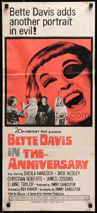 1z713 ANNIVERSARY Aust daybill 1967 Bette Davis with funky eyepatch in English horror!