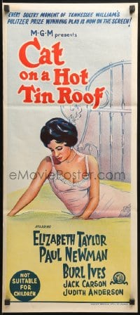 1z753 CAT ON A HOT TIN ROOF Aust daybill R1966 art of Elizabeth Taylor as Maggie the Cat!