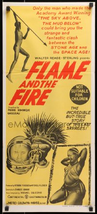1z789 FLAME & THE FIRE Aust daybill 1966 Pierre Dominique Gaisseau, wild African natives!