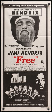 1z792 FREE/POPCORN Aust daybill 1975 cool images from Jimi Hendrix double-bill!