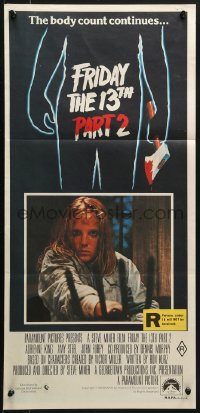 1z794 FRIDAY THE 13th PART II Aust daybill 1981 Amy Steel with pitchfork in slasher horror sequel!