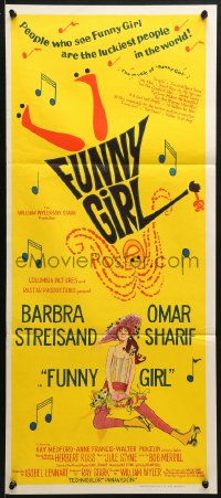1z797 FUNNY GIRL Aust daybill 1969 hand litho of Barbra Streisand, directed by William Wyler!