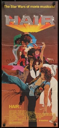 1z808 HAIR Aust daybill 1979 Milos Forman, Treat Williams, musical, great Bob Peak artwork!