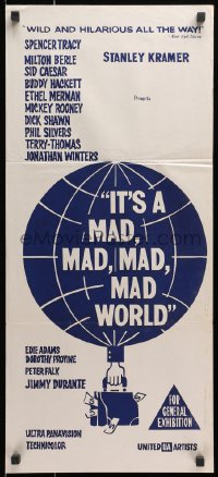 1z829 IT'S A MAD, MAD, MAD, MAD WORLD Aust daybill R1960s art of balloon & case full of money!