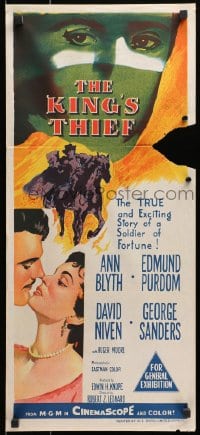 1z837 KING'S THIEF Aust daybill 1955 Ann Blyth, Edmund Purdom & art of masked Purdom on horse!