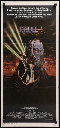 1z838 KRULL Aust daybill 1983 fantasy art of Ken Marshall & Lysette Anthony in monster's hand!
