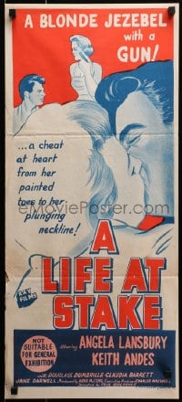 1z847 LIFE AT STAKE Aust daybill 1955 romantic close-up art of Angela Lansbury & Keith Andes!