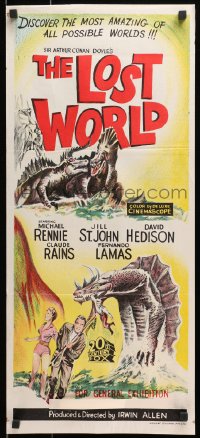 1z856 LOST WORLD Aust daybill 1960 Michael Rennie battles dinosaurs in the Amazon Jungle!