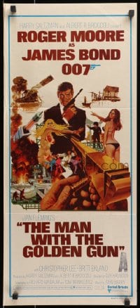 1z860 MAN WITH THE GOLDEN GUN Aust daybill 1974 art of Roger Moore as James Bond by McGinnis!