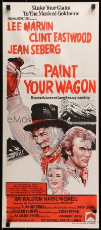 1z885 PAINT YOUR WAGON Aust daybill R1970s art of Clint Eastwood, Lee Marvin & pretty Jean Seberg!