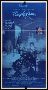 1z898 PURPLE RAIN Aust daybill 1984 great image of Prince riding motorcycle, in his first motion picture!