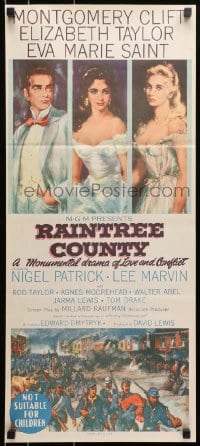 1z901 RAINTREE COUNTY Aust daybill 1958 art of Montgomery Clift, Elizabeth Taylor & Eva Marie Saint!