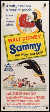 1z914 SAMMY Aust daybill 1962 artwork of Disney's Way Out Seal and a prankish poodle!
