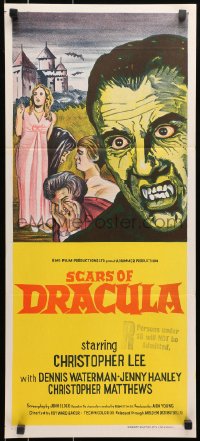 1z916 SCARS OF DRACULA Aust daybill 1971 great close up art of vampire Christopher Lee, Hammer horror!